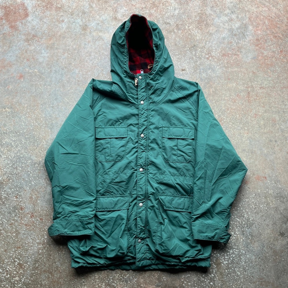 VTG LL Bean Baxter State Parka Vintage Green Buffalo Plaid Lined Jacket XL??